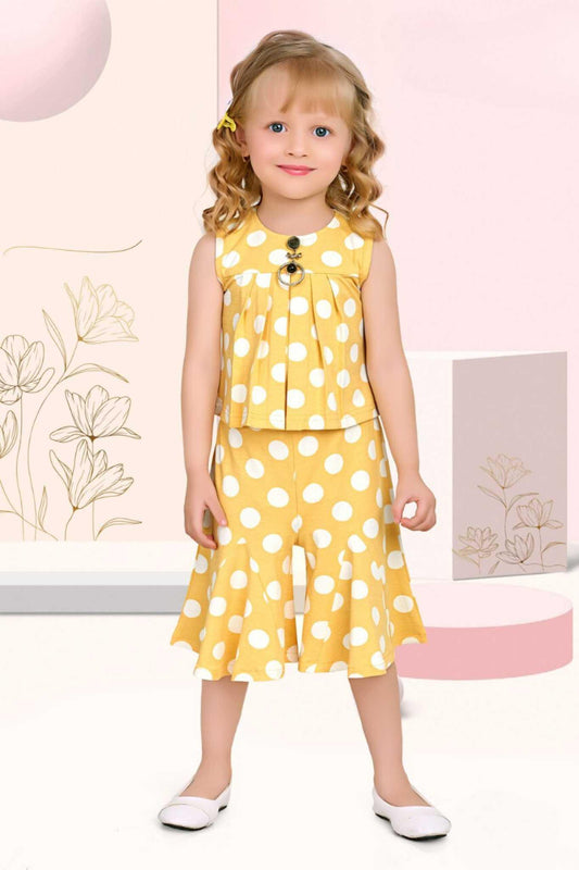 Yellow Polka Style Co-ord Set For Girls - Lagorii Kids