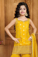 Yellow Sharara Set With Zari Work For Girls - Lagorii Kids