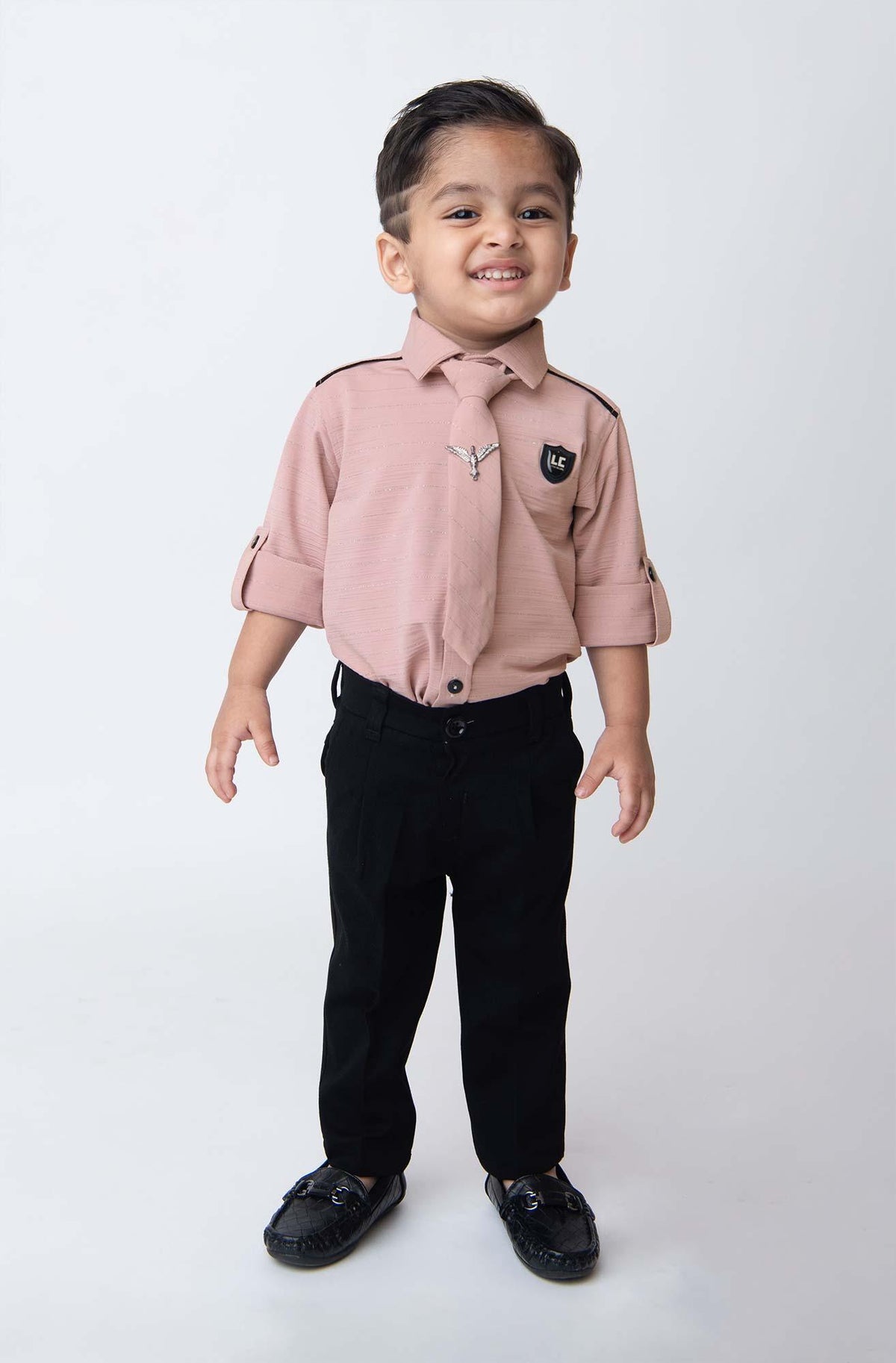 Young Gentleman's Pastel Pink Shirt and Black Pant Party Ensemble - Lagorii Kids