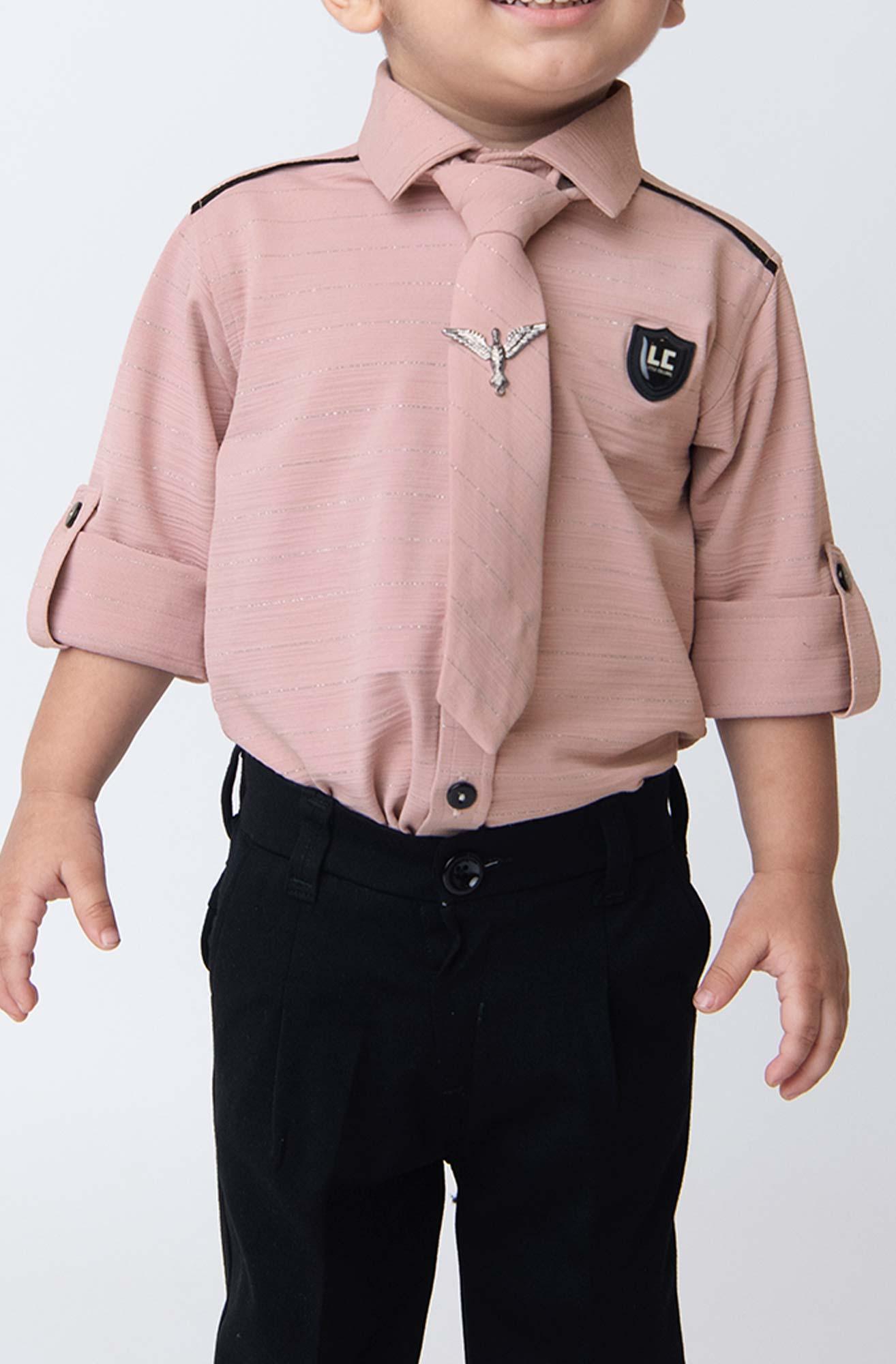 Young Gentleman's Pastel Pink Shirt and Black Pant Party Ensemble - Lagorii Kids