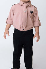 Young Gentleman's Pastel Pink Shirt and Black Pant Party Ensemble - Lagorii Kids