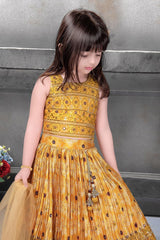Amber golden printed and sequin work lehenga choli. - Lagorii Kids