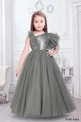 Asymmetrical Grey gown with sequin work - Lagorii Kids