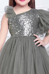 Asymmetrical Grey gown with sequin work - Lagorii Kids