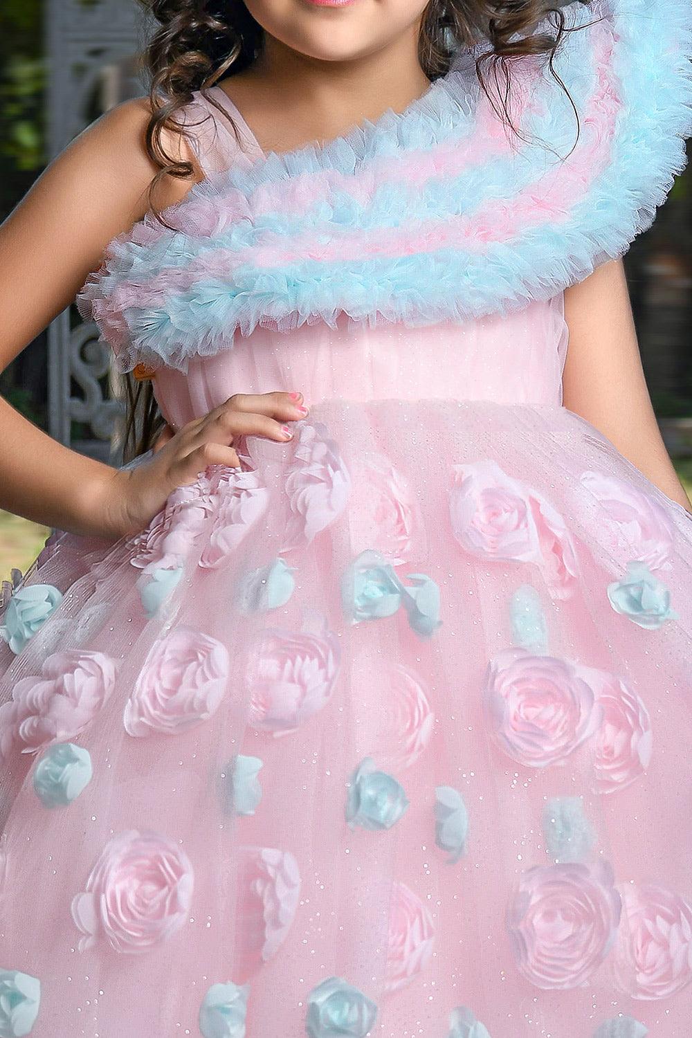 Chic Beautiful Pink Ball Gown Elegant Princess Dress 3D Floral Lace Ev –  SELINADRESS