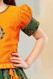 Banaras silk green and mustard yellow lehenga choli set. - Lagorii Kids