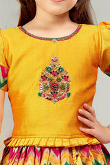 Banaras silk yellow lehenga choli set. - Lagorii Kids