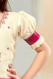 Beige and Rani pink Banaras silk lehenga choli set. - Lagorii Kids