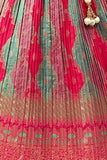 Beige and Rani pink Banaras silk lehenga choli set. - Lagorii Kids