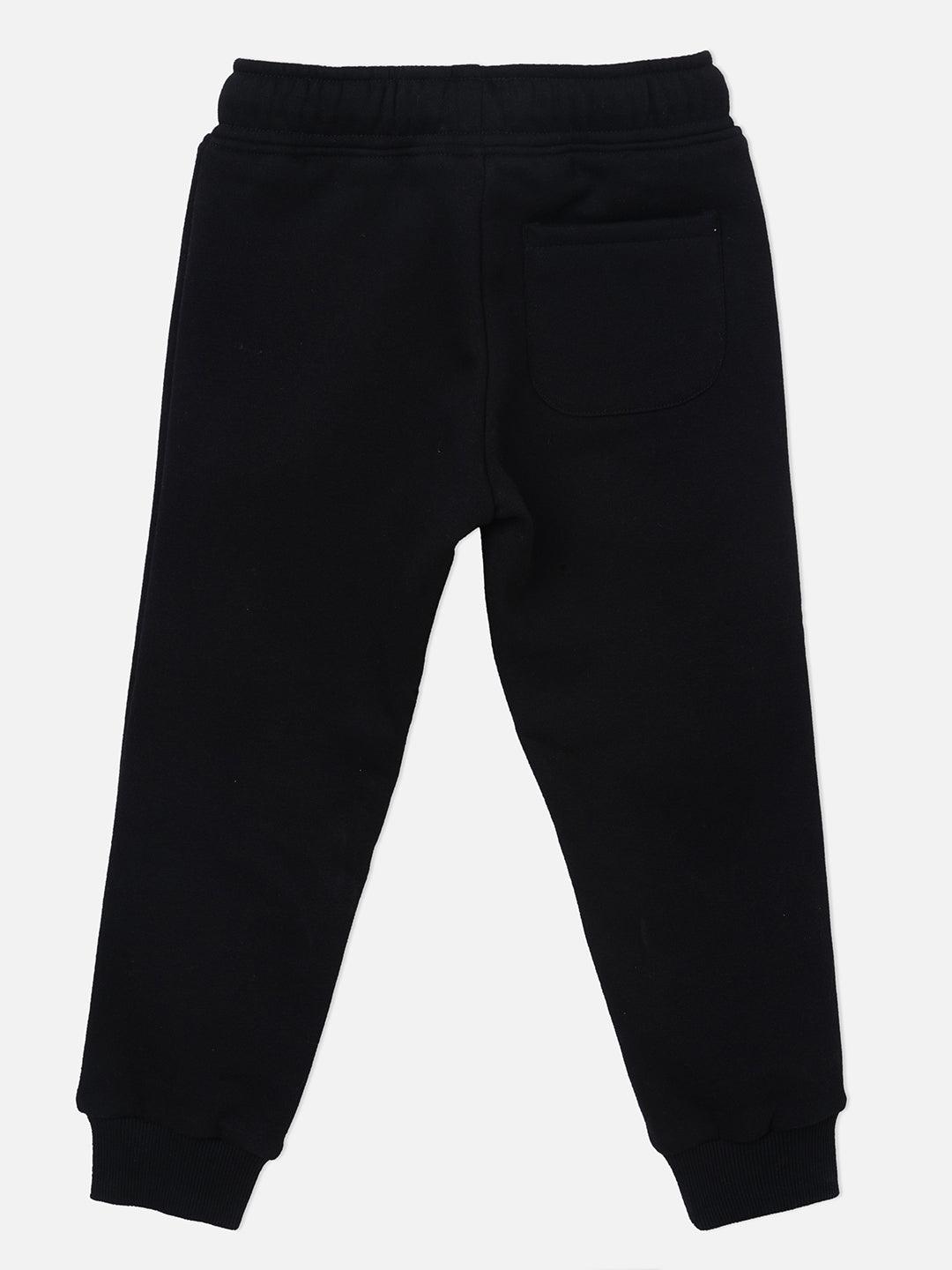 Black cotton blend solid regular fit track pants - Lagorii Kids