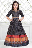 Black indie printed gown with puffed sleeves - Lagorii Kids