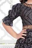 Black indie printed gown with puffed sleeves - Lagorii Kids