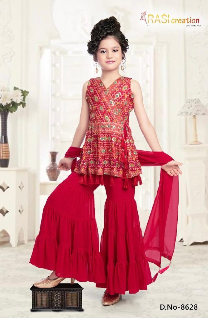 Classic red Sharara set for girls. - Lagorii Kids