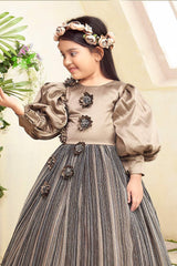 Copper satin gown with bishop sleeves - Lagorii Kids