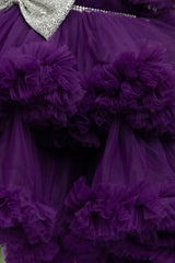 Deep violet layered frilled frock with silver bow. - Lagorii Kids