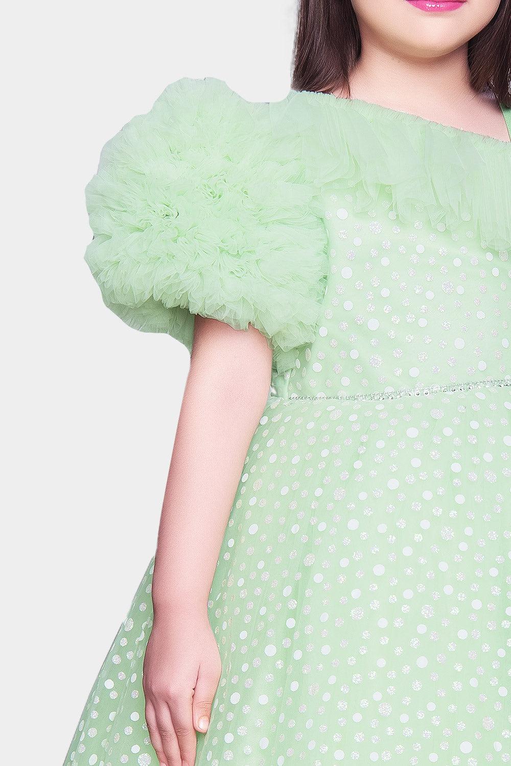 Pista Green Cotton Schiffli Front Buttoned Skater Dress – TJORI