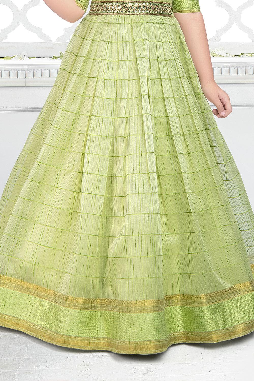 Full Length Green Gown with Puffed Sleeves | Trending Ethnic Wear for Girls