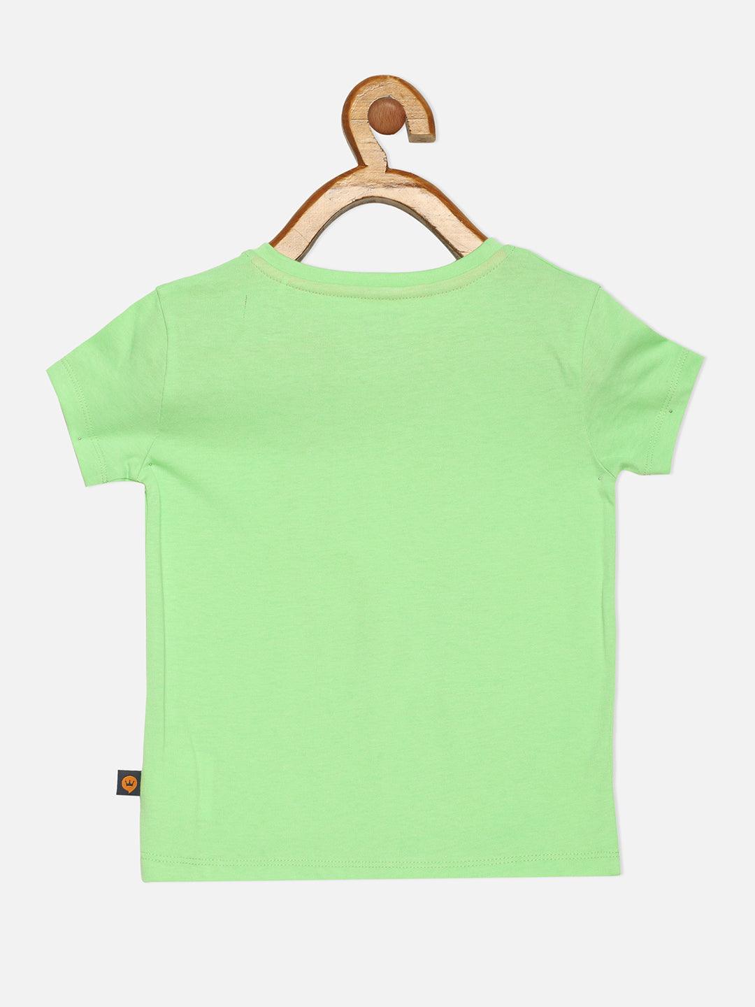 Girls cotton green printed casual round neck T-Shirt - Lagorii Kids