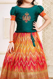 Sequin And Bead Work Top With Puffed Sleeves Embroidered Dual Colour Banarasi Lehenga for Girls - Lagorii Kids