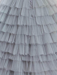 Grey multi-layered full length gown - Lagorii Kids