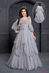 Layered frilled grey full length gown. - Lagorii Kids