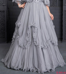 Layered frilled grey full length gown. - Lagorii Kids