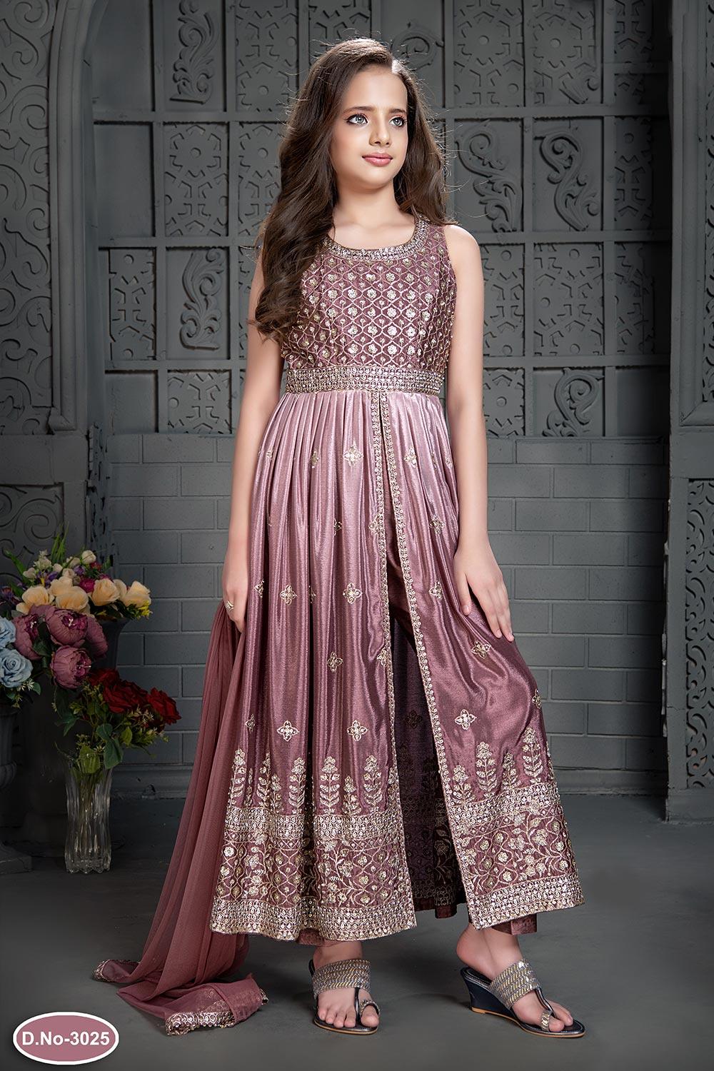 Light maroon front slit flared Anarkali. - Lagorii Kids