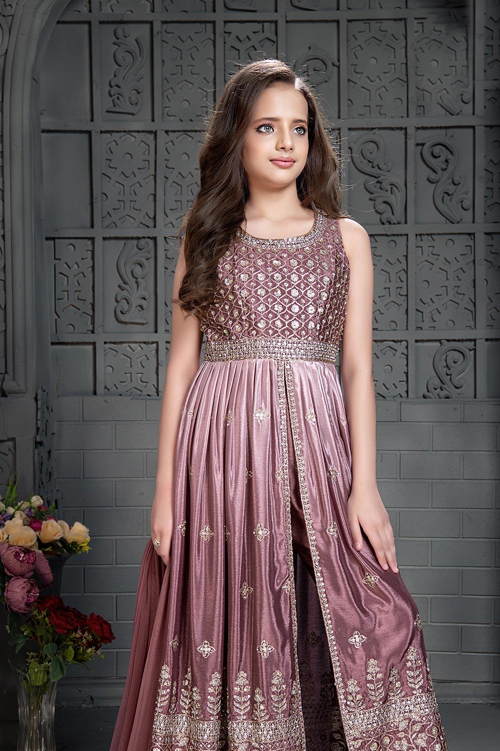 Light maroon front slit flared Anarkali. - Lagorii Kids