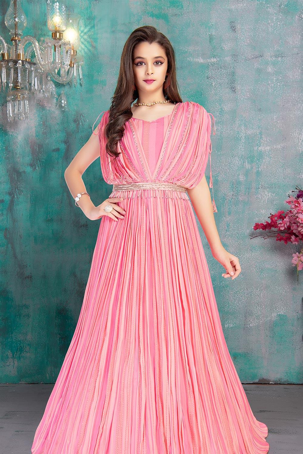 Pink Embellished Silk Gown Dress for women - Raswa - 4144277