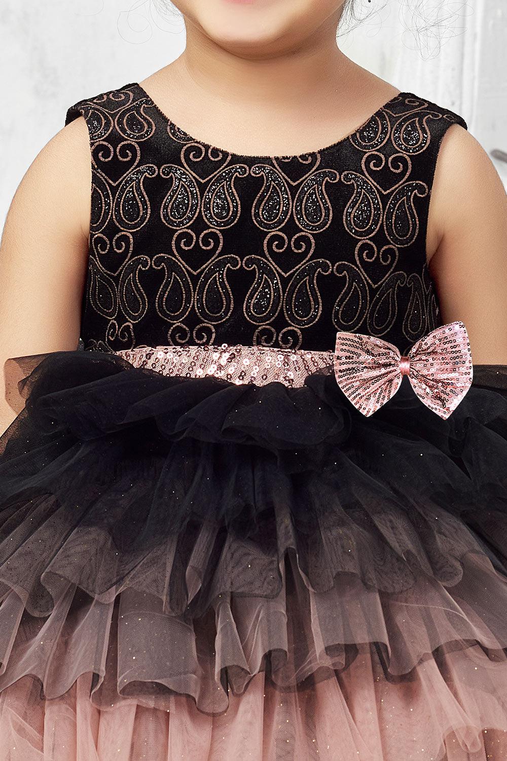 Multilayered frilled pink and black Ombre frock. - Lagorii Kids