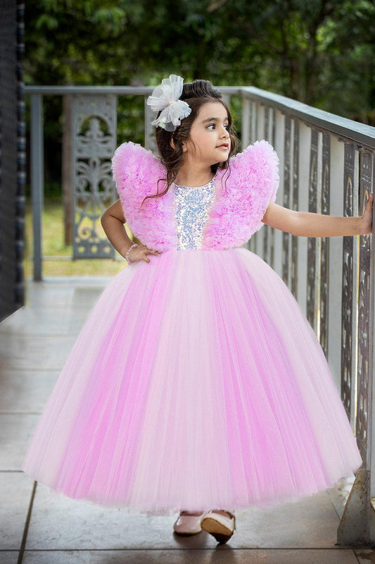 Pastel Pink Cinderella gown with Sequence work - Lagorii Kids