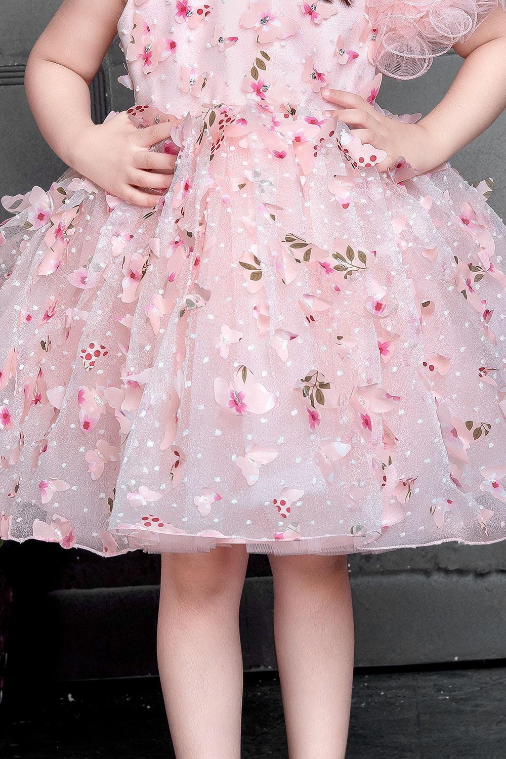 Baby Pink floral embellished frock - Lagorii Kids
