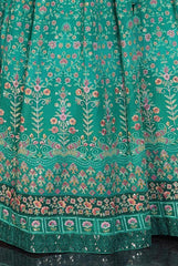 Peacock Green Pure Silk, Thread, Sequins and Mirror work lehenga choli for girls - Lagorii Kids