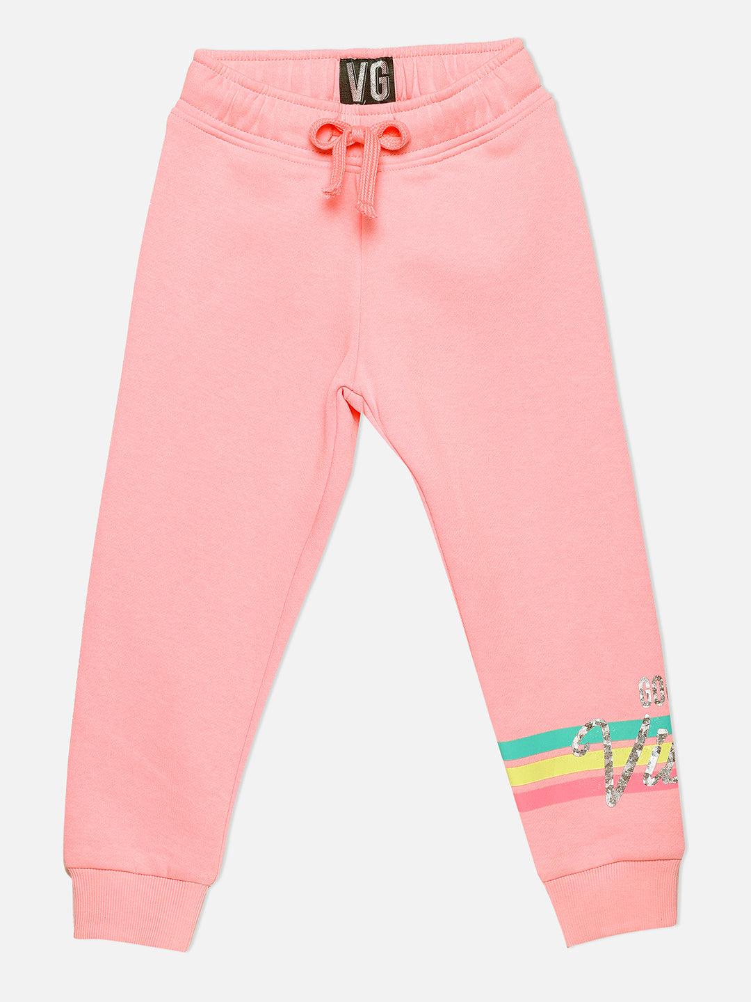 Pink Cotton Blend Solid Regular Fit Trackpant - Lagorii Kids