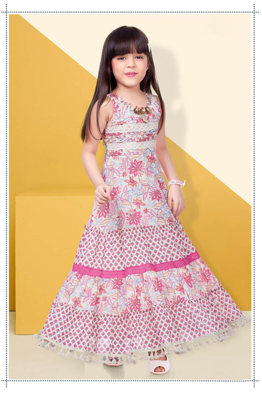 Pink Indie printed full length dress - Lagorii Kids