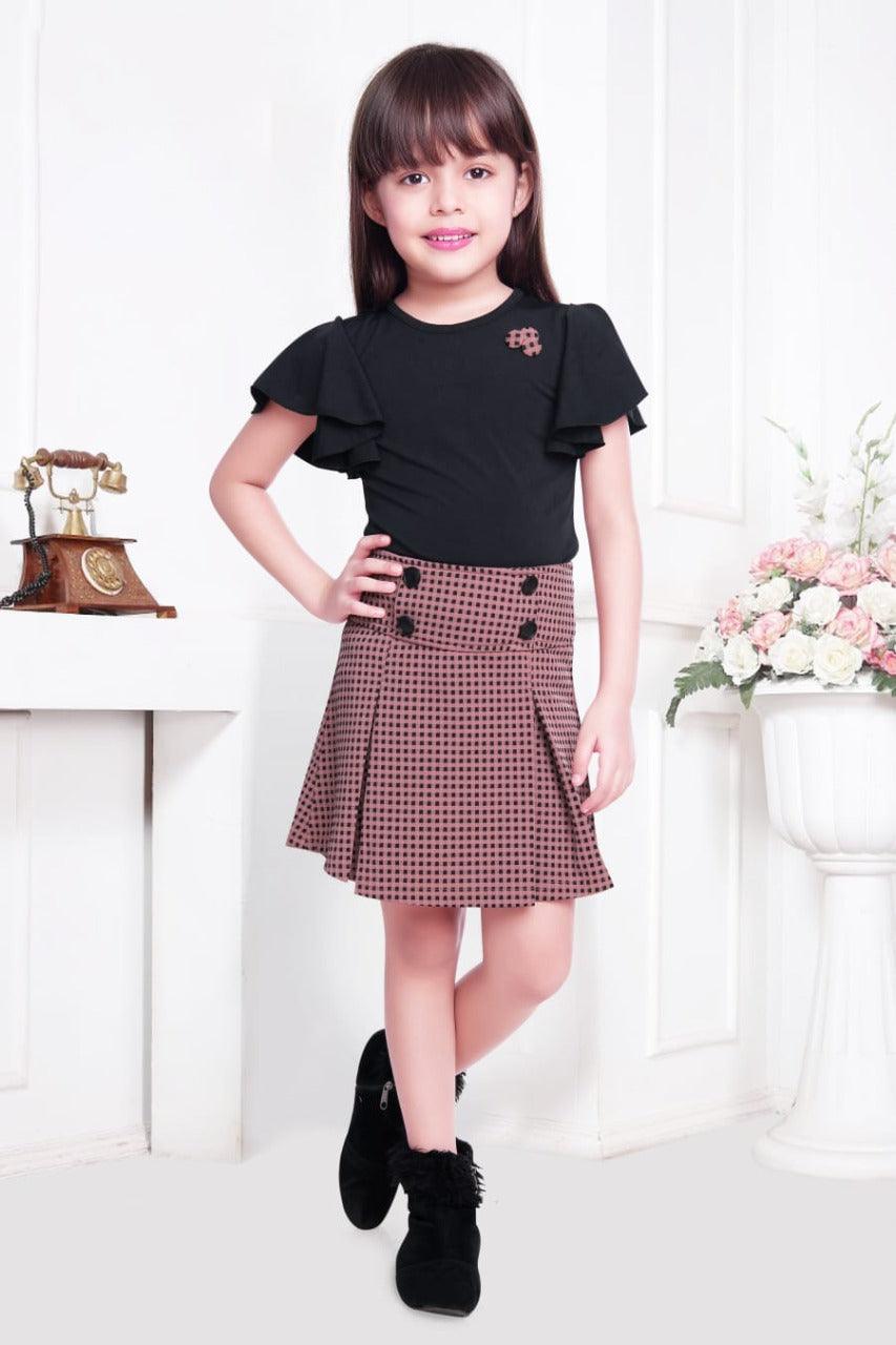 Red pleated skirt & Black flared top set - Lagorii Kids