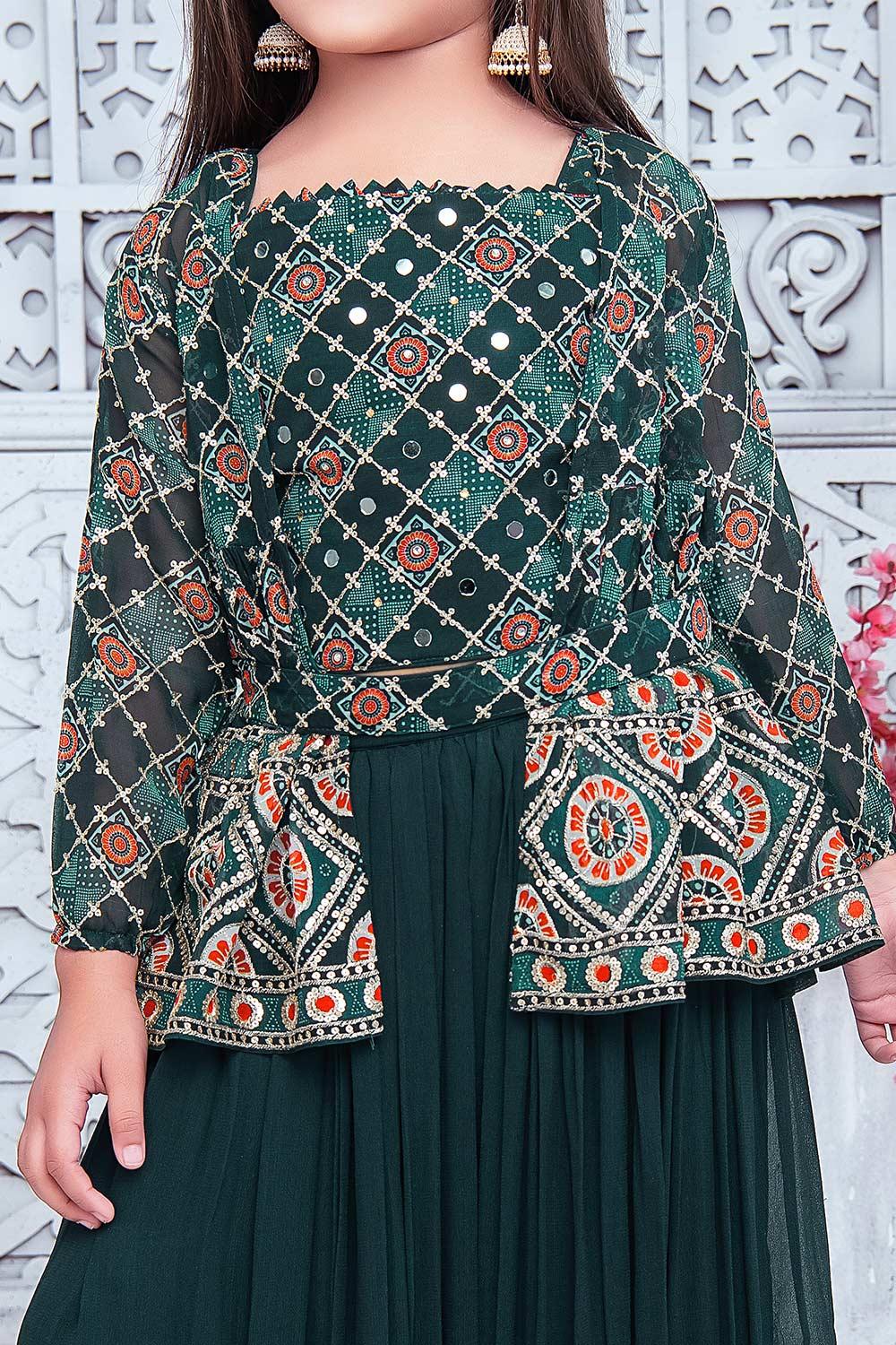 Premium forest green palazzo set with shrug and belt | rich embroidery
