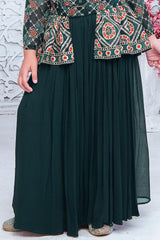 Premium forest green palazzo set with shrug and belt | rich embroidery
