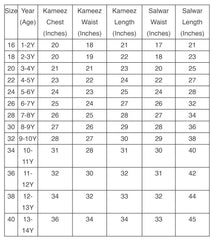 size chart for girls palazzo sets