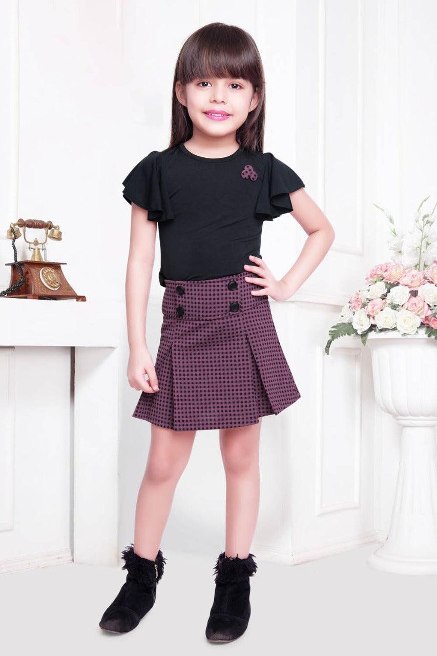 Purple pleated skirt & Black flared top set - Lagorii Kids