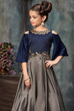 Royal blue and metallic grey cold shouldered gown - Lagorii Kids