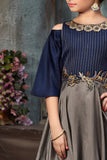 Royal blue and metallic grey cold shouldered gown - Lagorii Kids