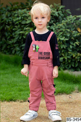 Salmon pink dungaree with Black T-shirt set - Lagorii Kids
