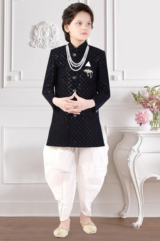 Silk Black Sherwani with Dhoti | Trending wedding and ethnic wear