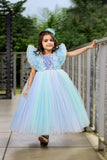 Sky blue cindrella gown with Sequence work - Lagorii Kids