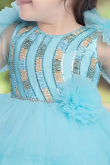 Sky blue frilled frock with frilled cuff sleeves - Lagorii Kids