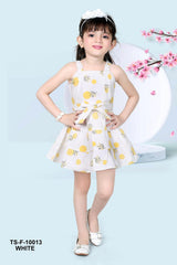 White printed summer dress with a bow. - Lagorii Kids