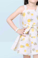 White printed summer dress with a bow. - Lagorii Kids