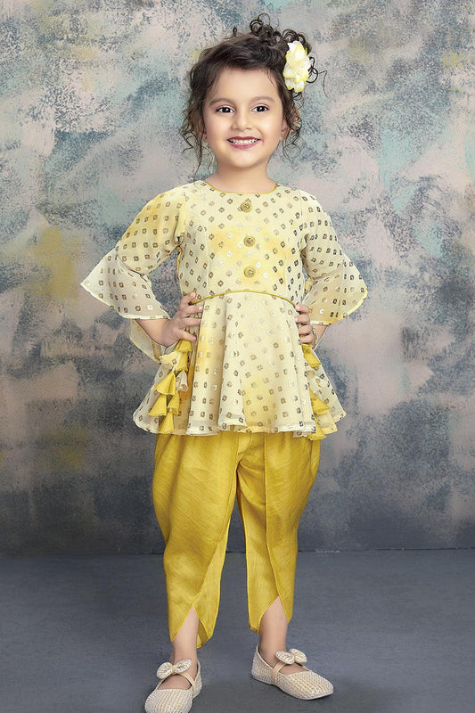 Bandhani Printed Peplum Suit with Dhoti Set – Lilpicks